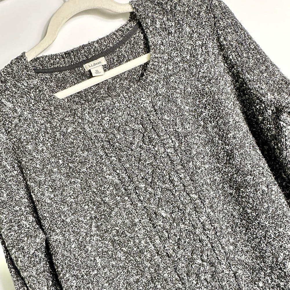 L.L.Bean Marled Cable Knit Sweater Black White Long Sleeve Womens XL Excellent